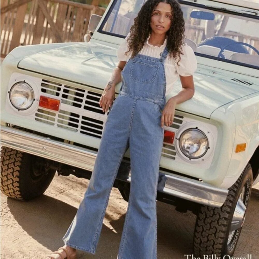 Christy Dawn The Billy Overalls Flared Hem Jumpsuit In Moon Wash Denim 24